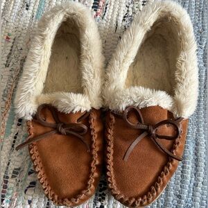 J. Crew moccasin slippers. Size 9, good used condition.